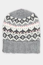 Grey Fairisle Beanie Hat