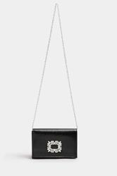 Black Faux Leather Diamante Buckle Clutch Bag | Yours Clothing 3