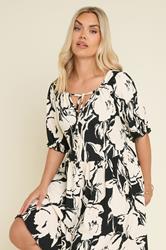 YOURS Plus Size Black Abstract Print Tie Neck Mini Dress | Yours Clothing 4