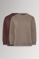 YOURSET Plus Size 2 PACK Chocolate Brown & Mocha Brown Sweatshirts | Yours Clothing 3