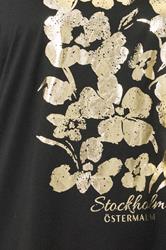 EVANS Plus Size Black & Gold Floral Foil Detail Modal Top | Evans 4