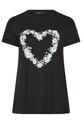 YOURS Curve Black Daisy Heart T-Shirt