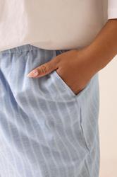 YOURS Plus Size Light Blue Stripe Linen Cropped Trousers | Yours Clothing 5