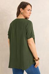 EVANS Curve Olive Green Front Pleat Blouse | Evans 2