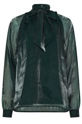 LTS Tall Dark Green Organza Tie Neck Blouse