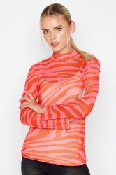 Petite Pink Zebra Print Long Sleeve Mesh Top | PixieGirl  2