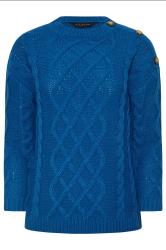 PixieGirl Petite Royal Blue Cable Knit Button Jumper