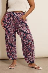 YOURS Plus Size Navy Blue Paisley Print Balloon Trousers | Yours Clothing 3