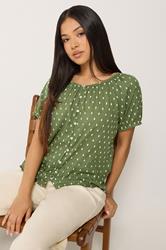 M&Co Petite Khaki Green Dobby Button Up Cotton Blouse | M&Co 3
