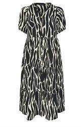 EVANS Curve Black Zebra Print Tiered Maxi Dress