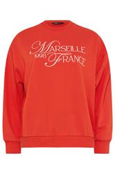 YOURS Plus Size Red Embroidered 'Marseille France' Sweatshirt | Yours Clothing 6