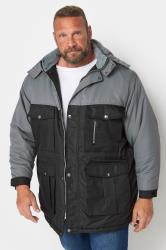 BadRhino Big & Tall Grey & Black Fleece Lined Hooded Coat | BadRhino 3