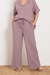 YOURS Plus Size Pink Textured Wide Leg Trousers | Yours Clothing 1