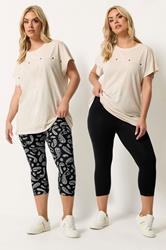 YOURS 2 PACK Plus Size Black Paisley Print Cropped Leggings | Yours Clothing 1