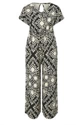 YOURS Curve Black & White Paisley Print Wide Leg Jumpsuit
