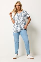 YOURS Plus Size Navy Blue Paisley Pintuck Short Sleeve Top | Yours Clothing 1