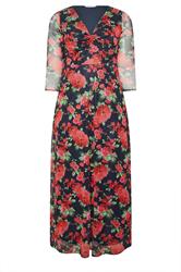 YOURS LONDON Curve Navy Blue Floral Knot Dress
