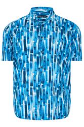 BadRhino Big & Tall Blue Abstract Print Peached Short Sleeve Revere Collar Shirt
