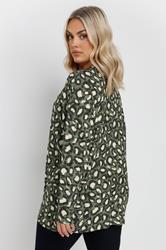 YOURS Plus Size Green Leopard Print Jumper | Yours Clothing 2