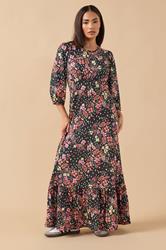 PixieGirl Petite Women's Black Spot & Floral Print Maxi Dress | PixieGirl 3