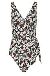 LTS Tall Women's Black Palm Leaf Patchwork Side Twist Swimsuit | Long Tall Sally 6
