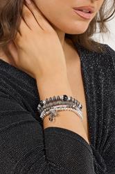 YOURSET 4 PACK Silver Tone Beaded Stretch Charm Bracelets | Yours Clothing 1