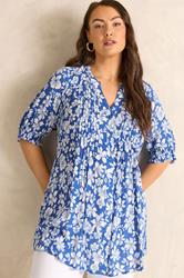 EVANS Plus Size Blue Floral Pintuck Blouse | Evans  3