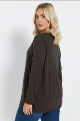 YOURS Plus Size Dark Brown Essential Long Sleeve V-Neck T-Shirt | Yours Clothing 2