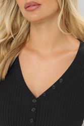 YOURS Plus Size Black Ribbed Henley Maxi Dress | Yours Clothing 4