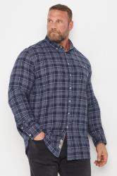 D555 Big & Tall Navy Blue Check Print Long Sleeve Shirt | BadRhino 3