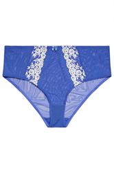 YOURS Plus Size Cobalt Blue Contrast Lace Mesh Briefs | Yours Clothing 5