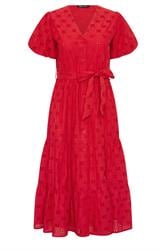 M&Co Petite Red Broderie Tie Waist Cotton Midi Dress | M&Co 5