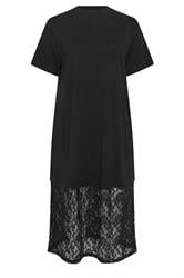 LIMITED COLLECTION Curve Black Lace Trim T-Shirt Dress
