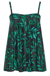 YOURS Plus Size Black Leaf Print Pleated Tankini Top | Yours Clothing 9