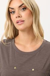 YOURS Plus Size Chocolate Brown Stud Grown-On Sleeve T-Shirt | Yours Clothing 4