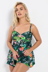 YOURS Plus Size Green Tropical Print Tankini Top | Yours Clothing 2