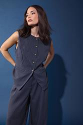 PixieGirl Petite Women's Navy Blue Pinstripe Waistcoat | PixieGirl 1