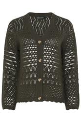 M&Co Chocolate Brown V-Neck Crochet Cardigan | M&Co 5