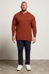 BadRhino Big & Tall Burnt Red Cable Knit Polo Shirt | BadRhino 1