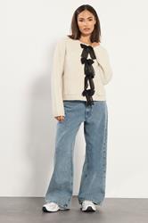PixieGirl Petite Women's Cream Knitted Bow Front Cardigan | PixieGirl 2