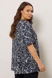 EVANS Plus Size Navy Blue Abstract Floral Pleat Front Swing Top | Evans 4