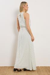 LTS Tall Women's White Satin Polka Dot Halter Neck Dress | Long Tall Sally 2