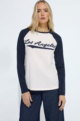 LTS Tall Women's Navy Blue & Cream 'Los Angeles' Slogan Cotton T-Shirt | Long Tall Sally 3