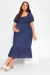 BUMP IT UP MATERNITY Plus Size Navy Blue Cotton Broderie Midi Dress | Yours Clothing 3