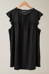 EVANS Curve Black Cutwork Tie Neck Modal Blouse