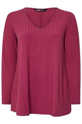 YOURS Curve Dark Pink Ribbed Swing T-Shirt
