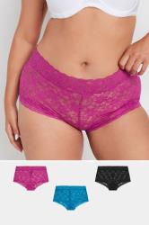 YOURSET 3 PACK Plus Size Pink & Blue Lace Mid Rise Shorts | Yours Clothing  1
