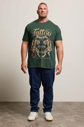 BadRhino Big & Tall Green Acid Wash Tattoo Tiger Graphic T-Shirt | BadRhino 1