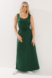 LTS Tall Women's Dark Green Tie Waist Cotton Maxi Dress | Long Tall Sally 3
