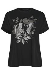 EVANS Curve Black Floral Stud Detail Modal Top